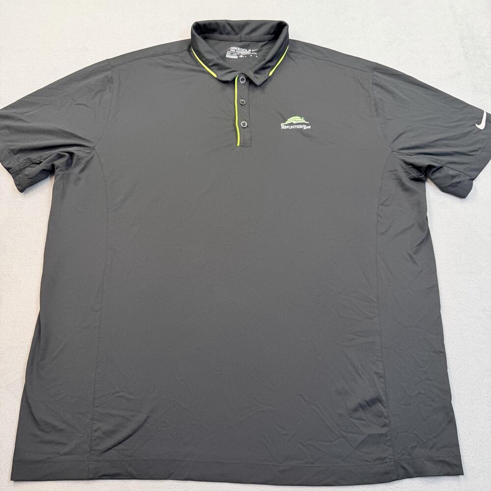 Nike Golf Polo Shirt Mens XL Black Solid Reflection Bay Golf Dri-FIT Performance